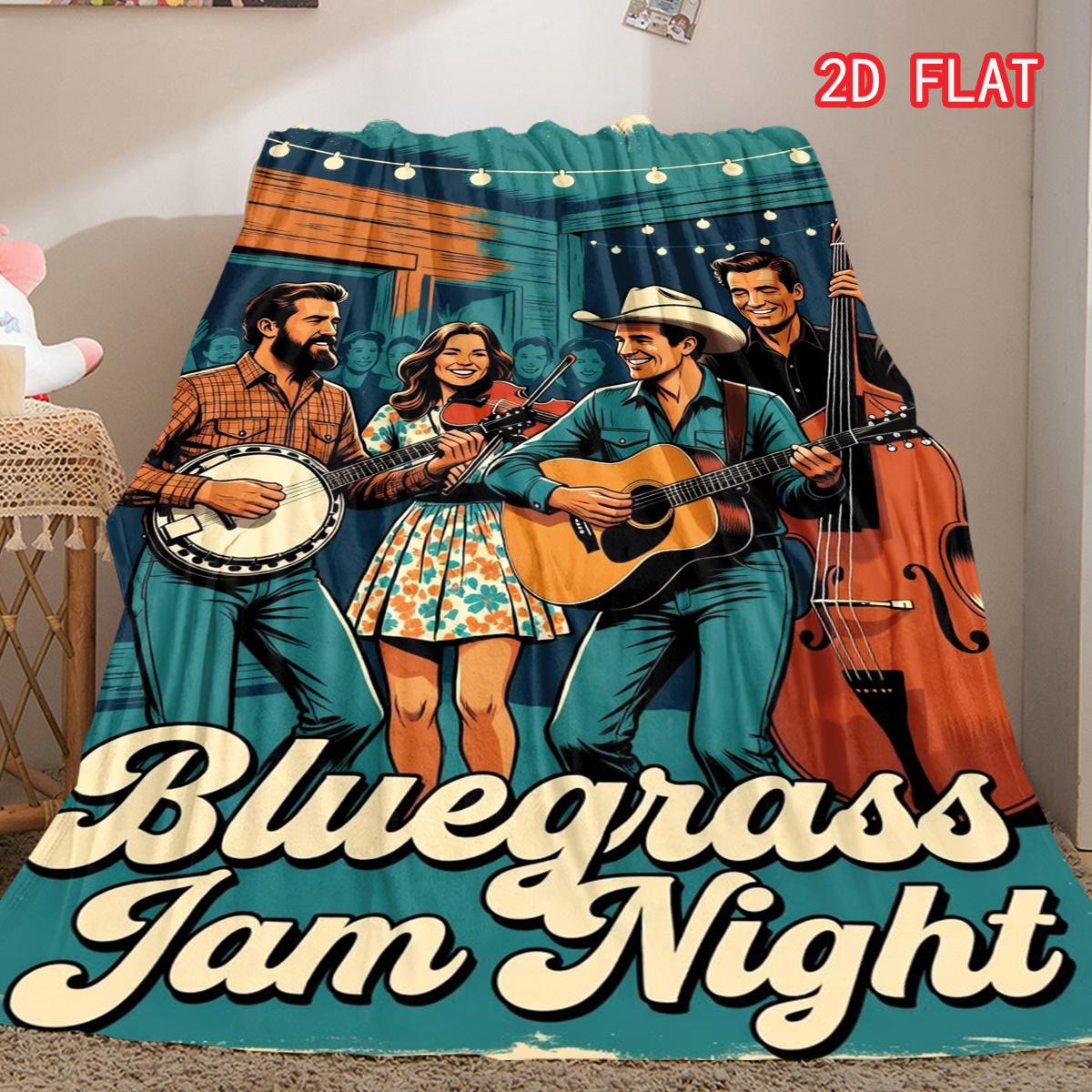 

Bluegrass Jam Night Themed Flannel Blanket, 2D Flat Warm Throw, Retro Music Style Home Decor 80cm x 120cm