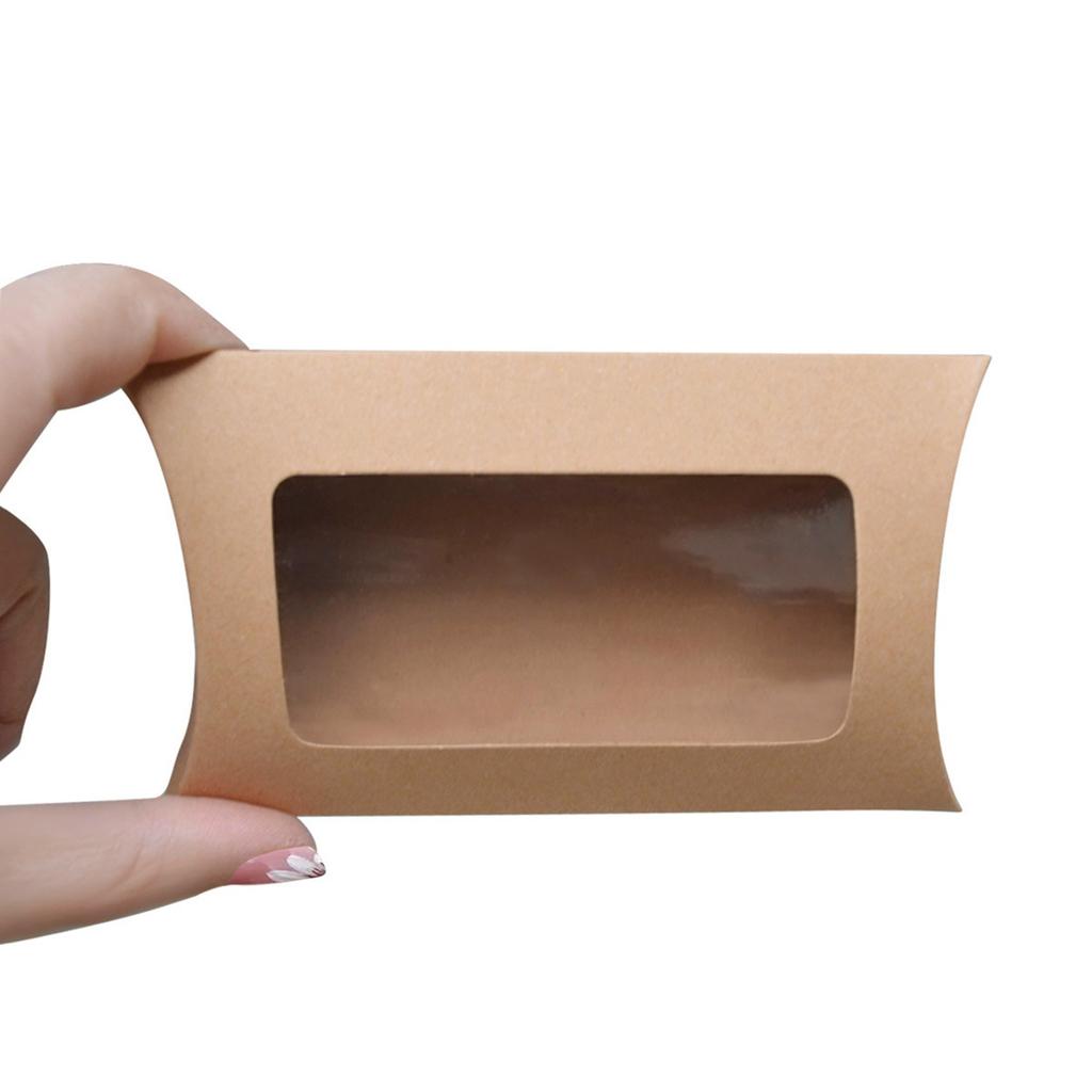 Cushion-Shaped Box For Candy And Cookies Kraft Paper Bag With Wedding Window Christmas Birthday Party Supplies 50 Pieces