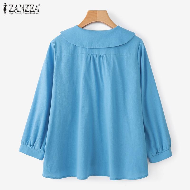 ZANZEA Women Turn Down Collar Loose Casual Long Sleeve Plain Blouse