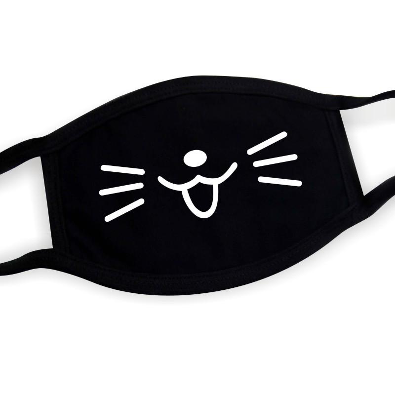 Black Cotton Mask Unisex Winter Warm Thickening Half Face Mouth Mask Cotton Cartoon Pattern Anti-Dust Anti-Respirator Mask