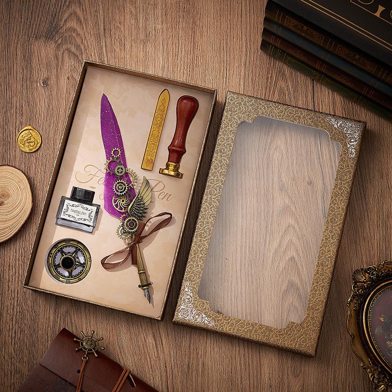 Set stilou Duker: Pană elegantă europeană retro pentru caligrafie cu ceară de sigiliu, perfectă pentru exersarea caligrafiei și prezentare în cutie cadou.