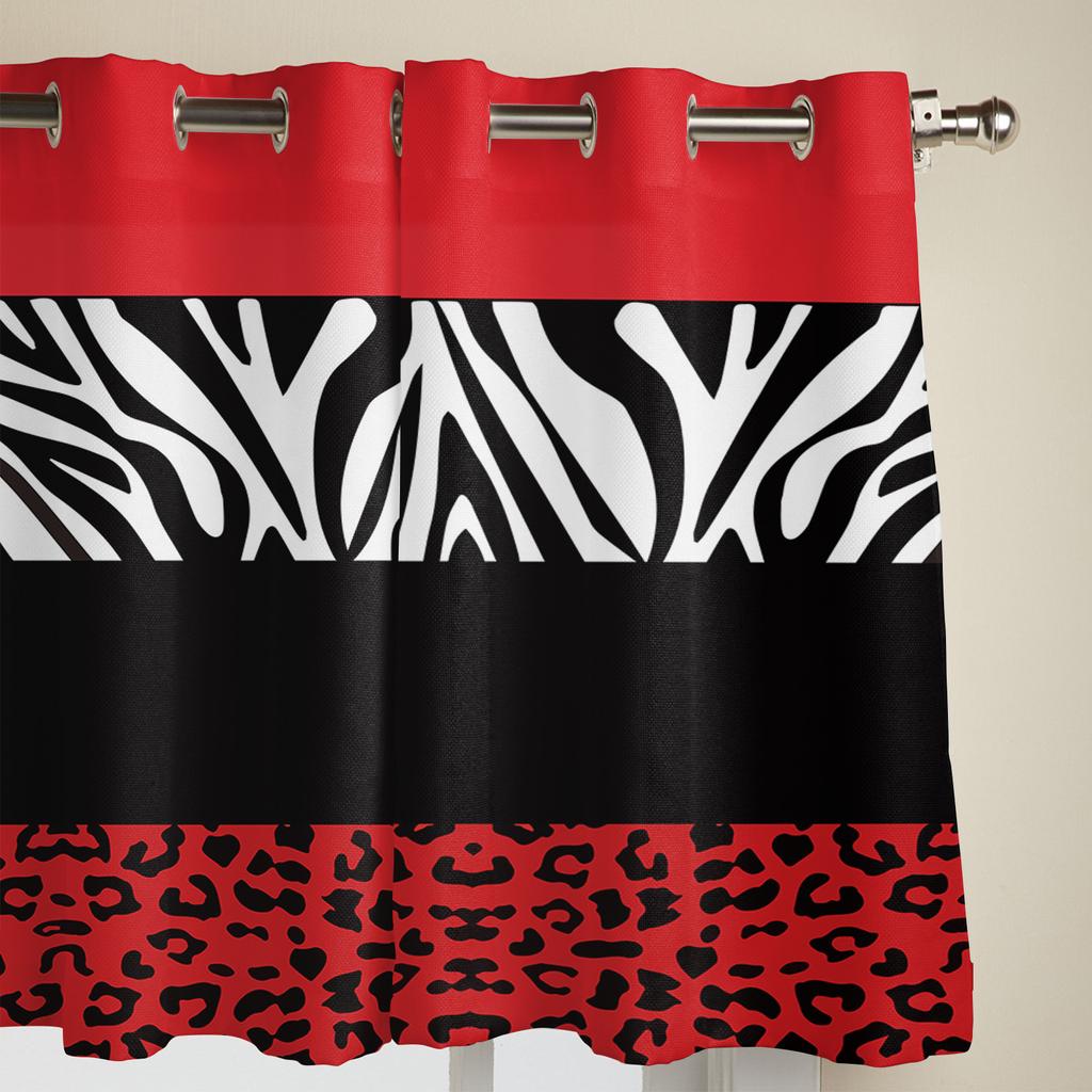 Rote Zebra Leopardenmuster Fenstergardinen Heimdeko Schlafzimmer Fensterdekorationen Volantgardinen für Wohnzimmer