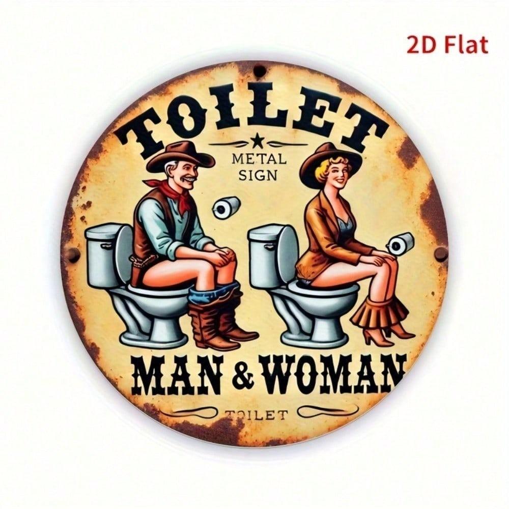 Vintage Western Toilet Sign Metal Wall Poster, Man Woman Figure for Bathroom