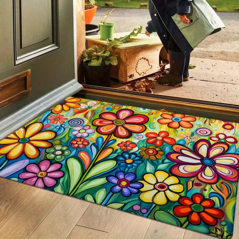 1pc Vintage Colorful Floral Pattern Soft Thick Flannel Sponge Mat - 0.47inch, Non-Slip, Machine Washable, Fade-Resistant Floor A