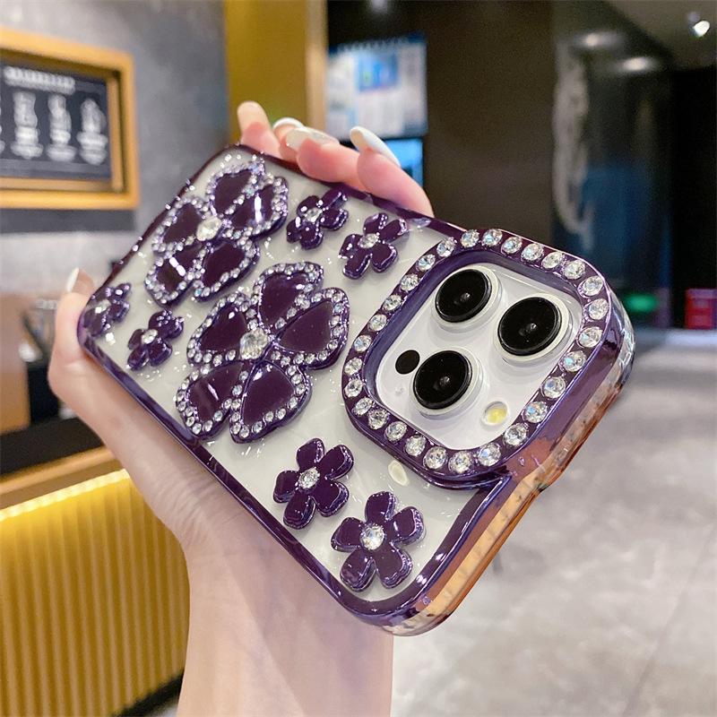 Applicable To Apple 11promax Mobile Phone Case Three-dimensional Flower Rhinestone Electroplating iPhone11 Advanced Flash Diamond Protective Case