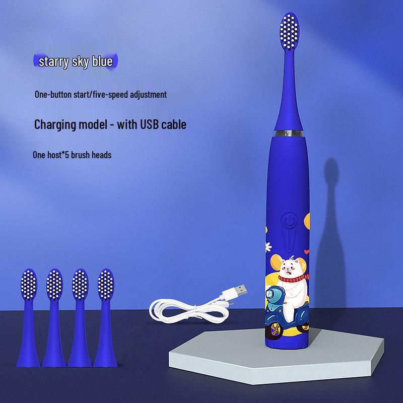 Waterproof Ultrasonic Kids' Electric Toothbrush - Cute Cartoon Design, Soft Bristles, IP7 Rated, Perfect Gift