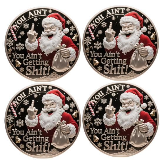 You Ain't Getting Shit Coin Funny Santa Claus Middle Finger Coin Novelty Metal Christmas Commemorative Challenge Coin Gag Gift for Friends