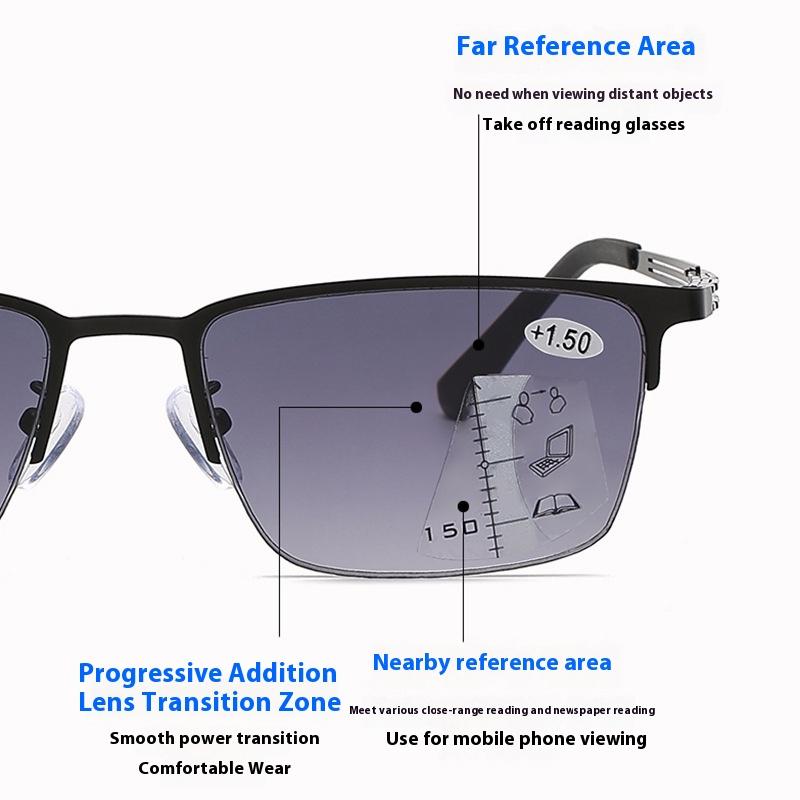 Men's Automatic Zoom Progressive Multifocal Reading Glasses Dual-use for Both Near and Far Can Make Sunglasses+Reading Glasses