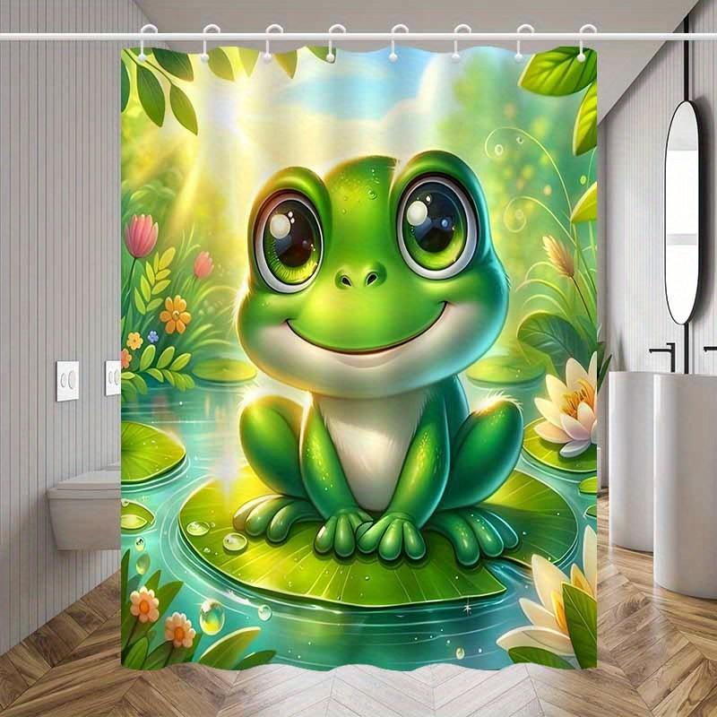 

Cute Frog Shower Curtain Lily Pad Pond Art Green Nature Decor Kids Bathroom Waterproof Fabric Bath Curtain Set Home 90x180CM