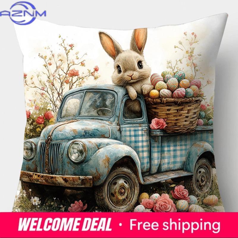 Easter Cartoon Printed Bunny Egg Pillowcase Home Sofa Cushion Cover Bedroom Bedside Pillow Cover
