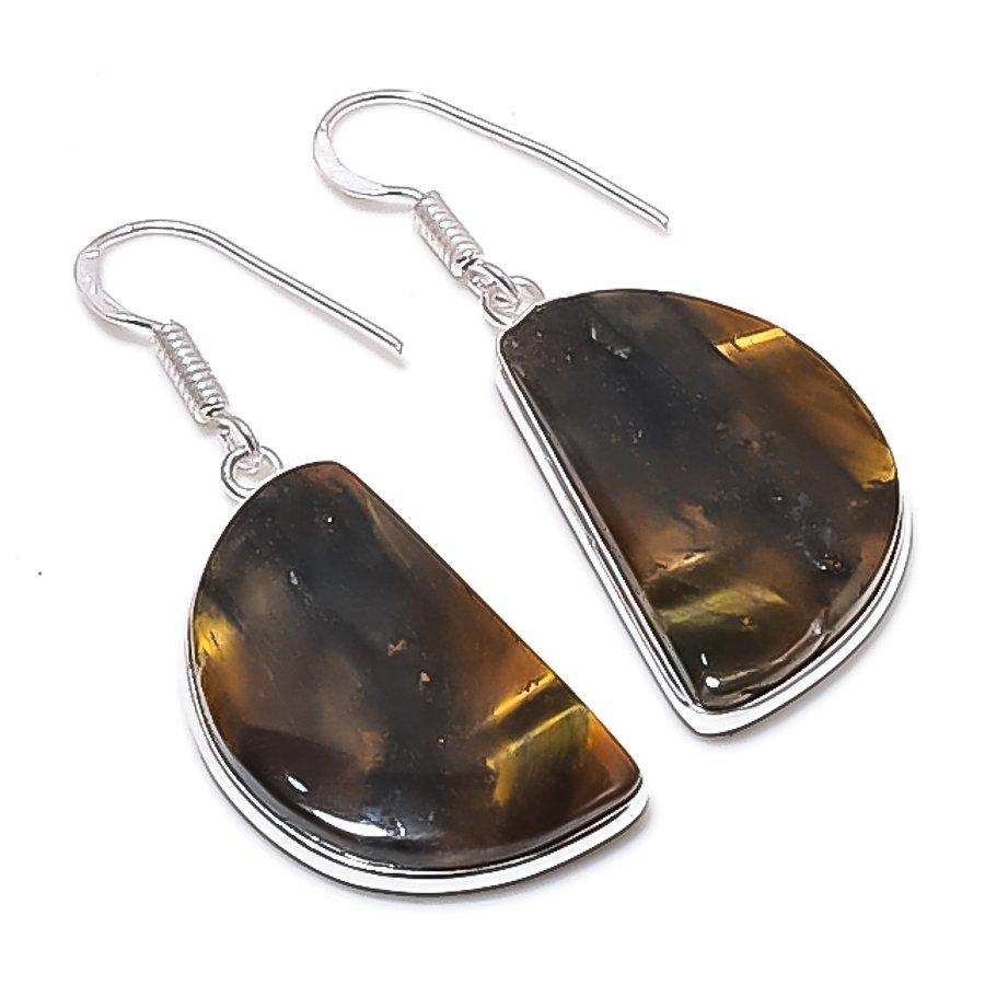 Natural Tiger Eye Gemstone 925 Sterling Silver Jewelry Earring 1.81" AEE-10871