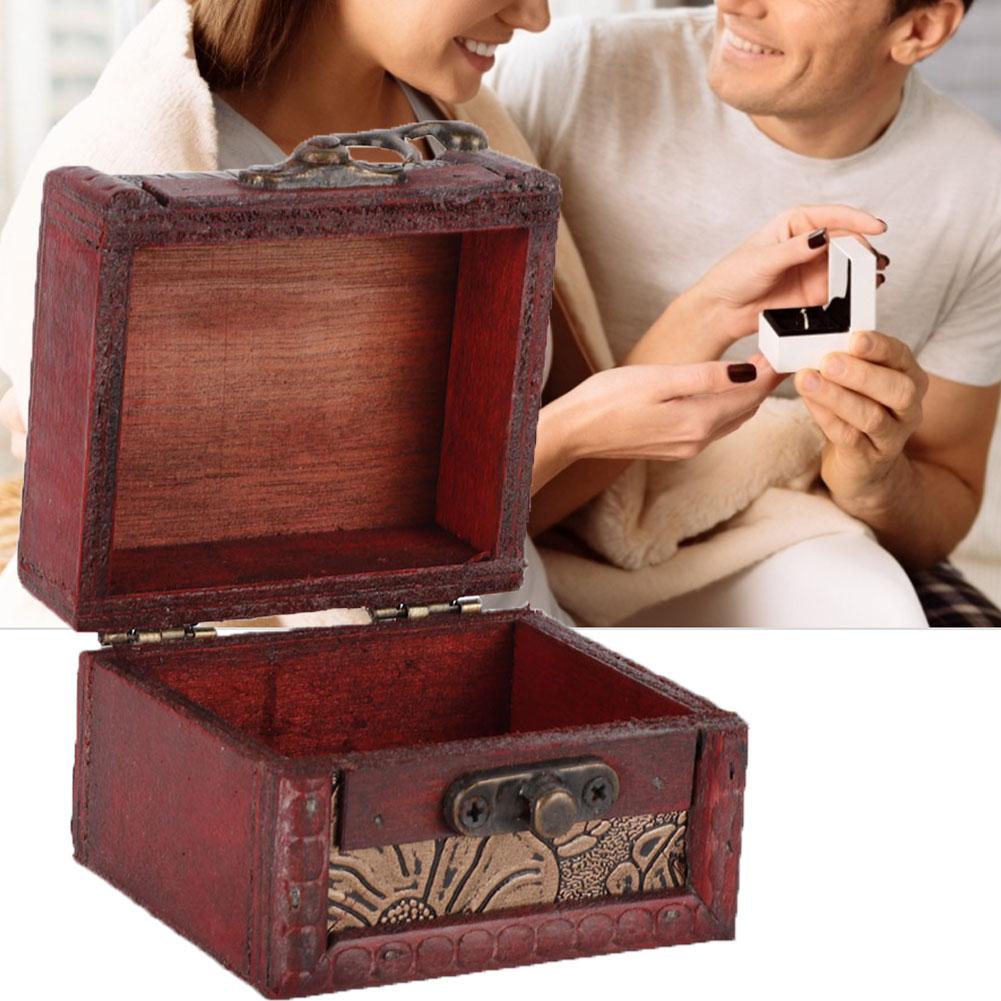 Mini Vintage Handcraft Wooden Jewelry Box Container Ring Earring Storage Holder (Water lily)