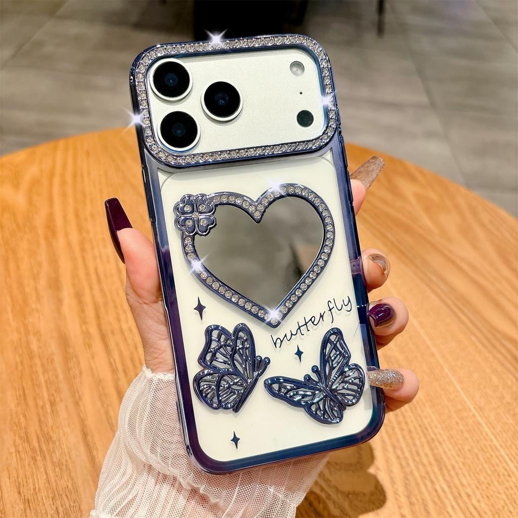 Beautiful Love Mirror Butterfly Shining Protector Colorful Phone Case for iPhone 17 Air 16 15 14 13 12 11 Pro Max Plus Cover