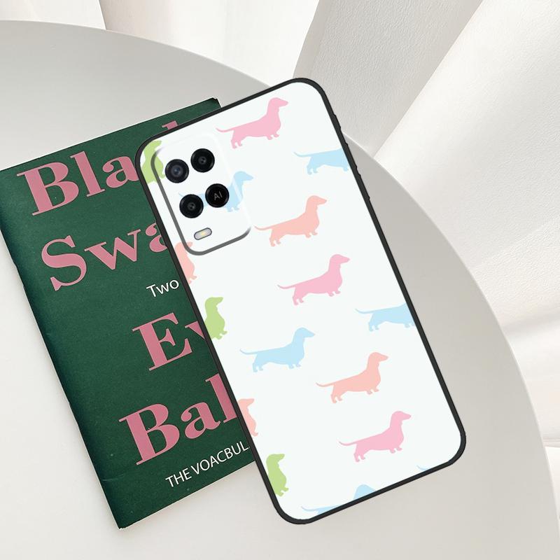 Cartoon Dachshund Sausage Dog Case For Oppo A58 A78 A98 A15 A16 A17 A52 A72 A76 A96 A54 A74 A94 A57 A77 A54S A57S Cover