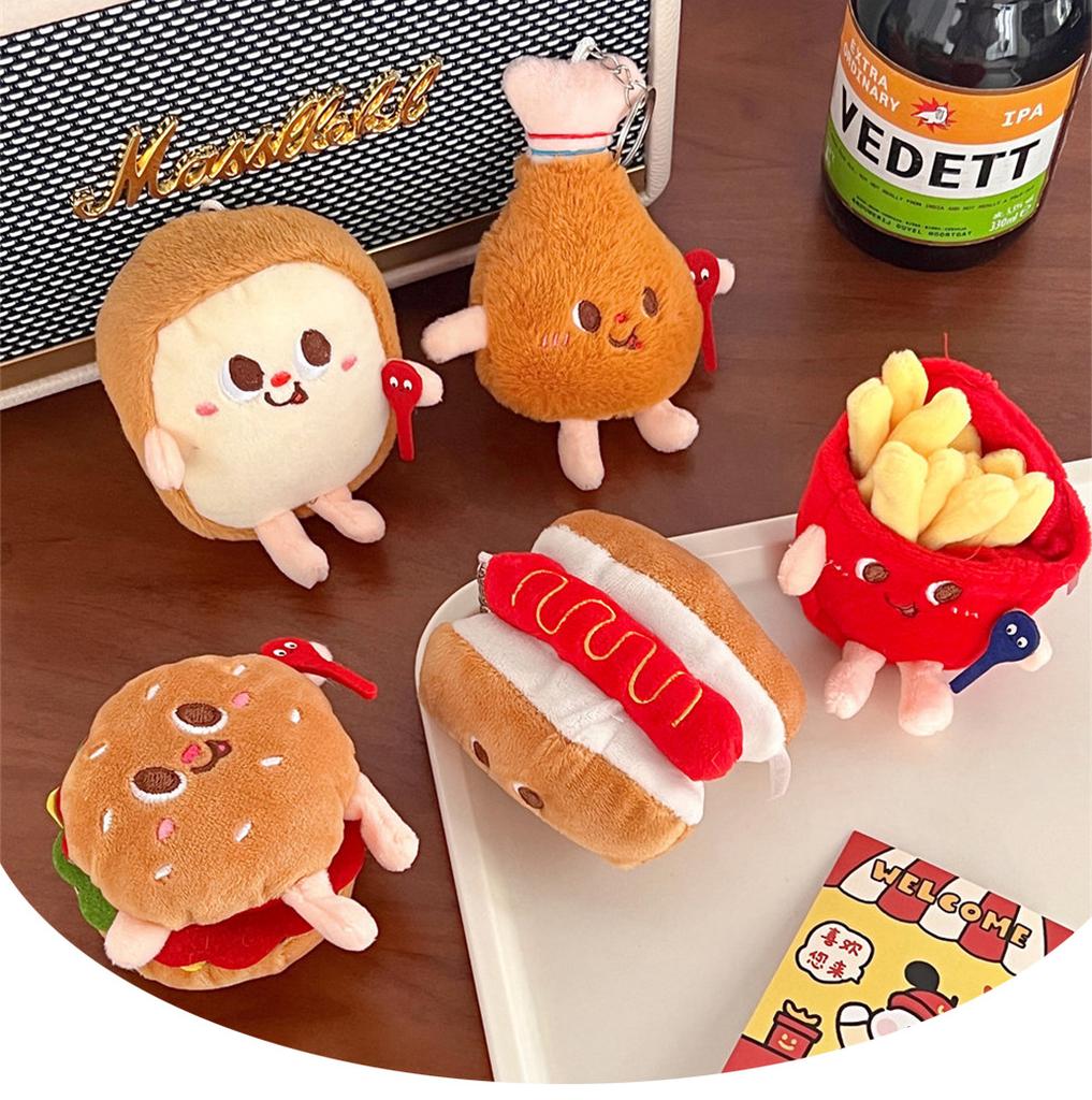 5 pezzi/Set Borsa Appesa Creativa Patatine Fritte Hamburger Decorazione Appesa Peluche per Coppia Portachiavi per Auto Cuore di Ragazza Bambolina
