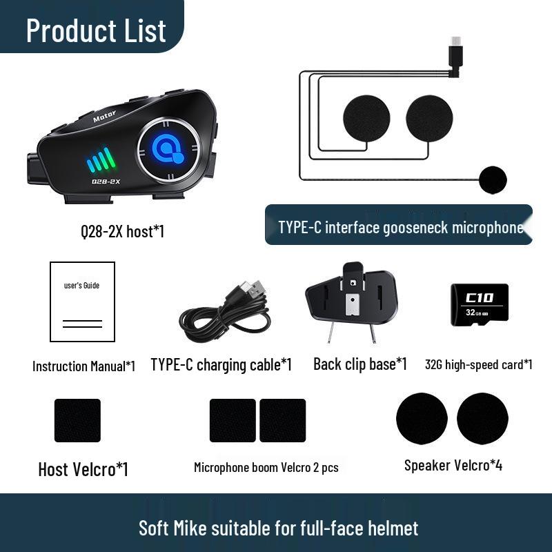 

Helmet Bluetooth Earphone with 1080P Camera & Walkie-talkie for Cyclists Q28-2X (No Memory Card)