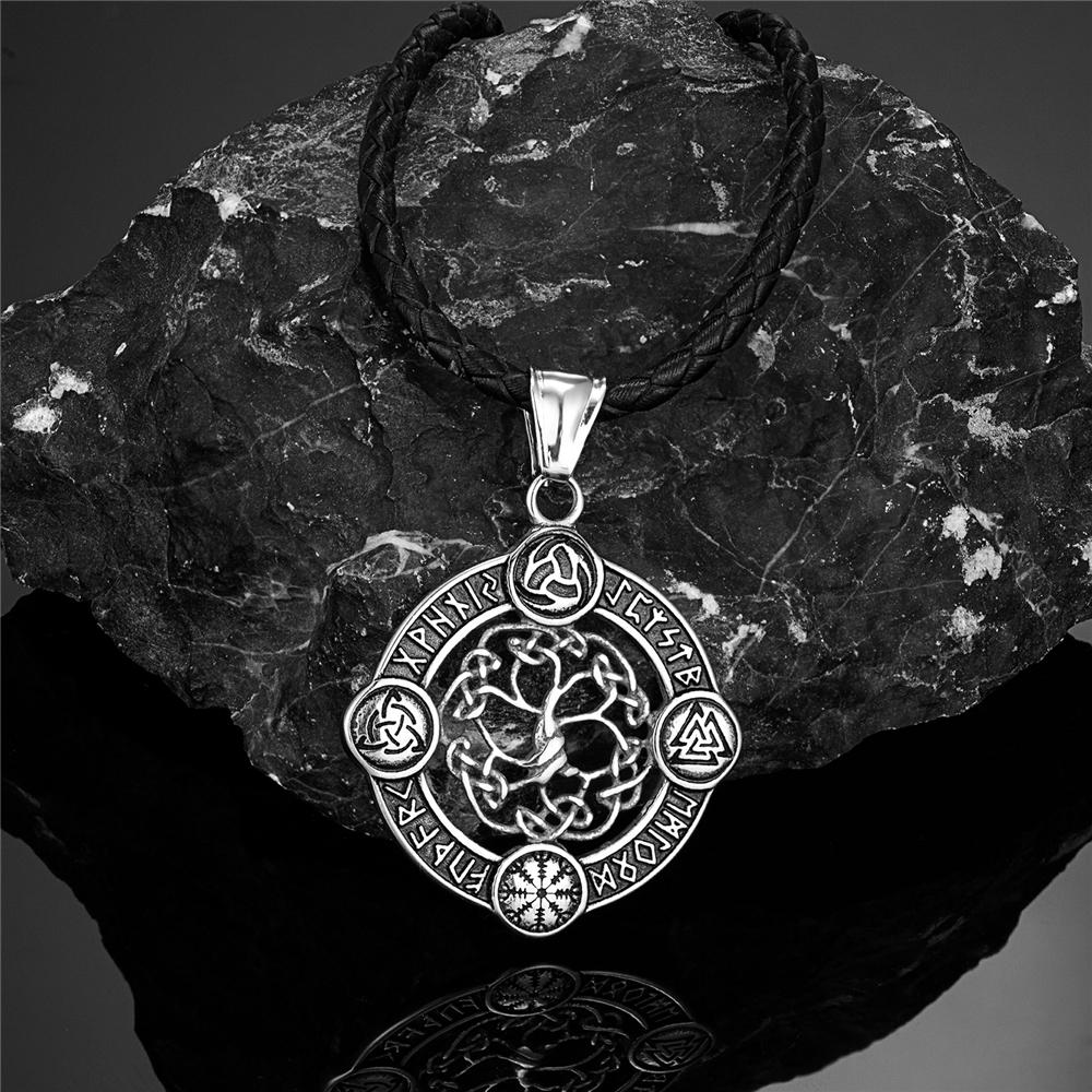Norse Rune Yggdrasil Necklace Gold Stainless Steel Valknut Trinity Pendant for Men Viking Amulet 60CM