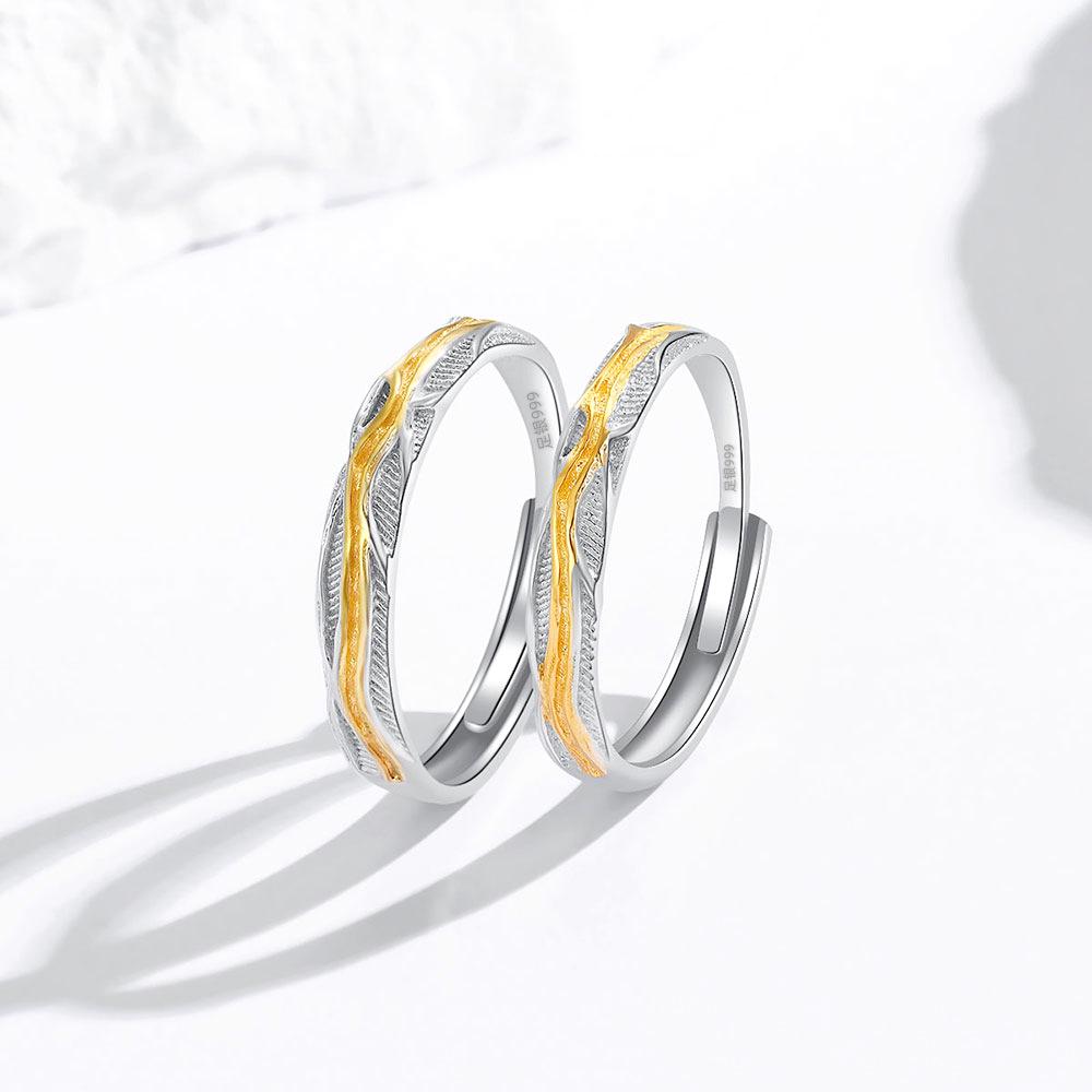 Custom Sterling Silver Couple Open-Band Rings with Niche Design – Ideal Gift for Couples