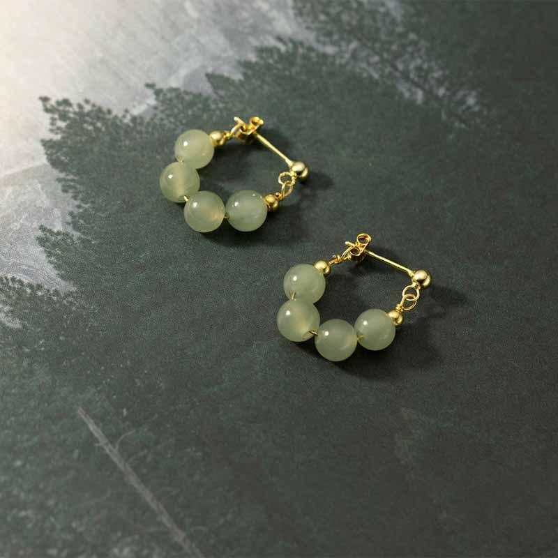 Hetian Jade Earrings for Women Girl Gift 4 Beads Gold 925 Stamped Elegant Lady Jewelry Dropship