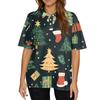 Women's Fashion Casual Lapel Short Sleeve Christmas Print Shirt Women's Button Up Tops