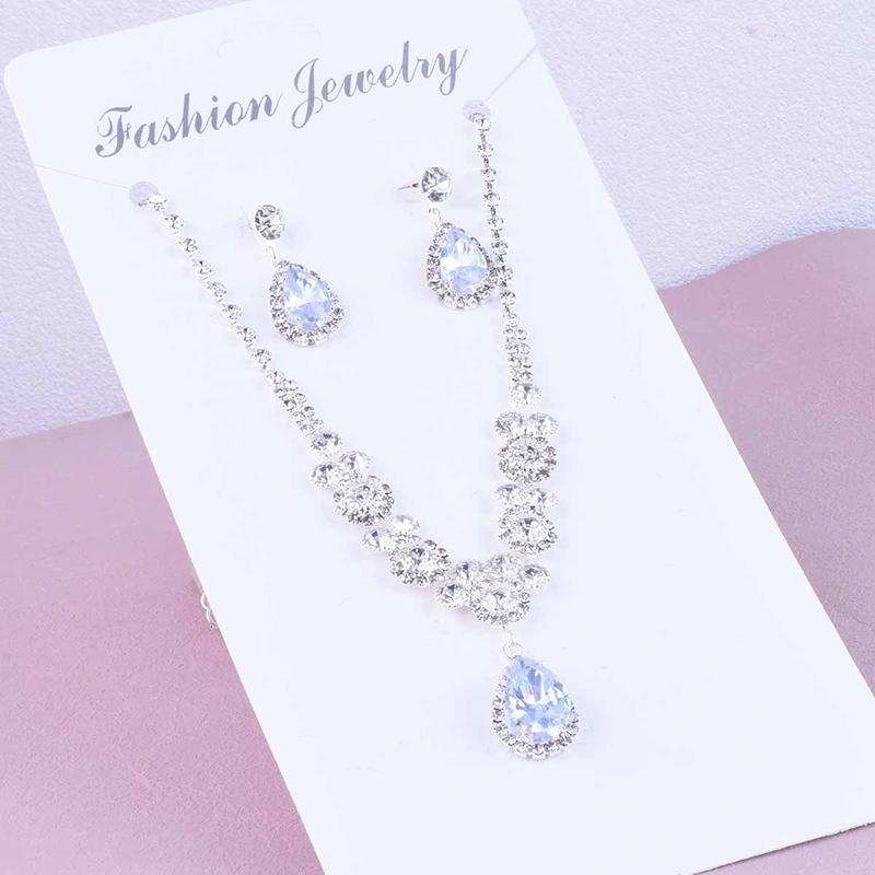 Luxury Teardrop Zircon Pendant Necklace Earrings Set Elegant Exquisite Crystal Necklaces Women Bride Bridesmaid Wedding Jewelry