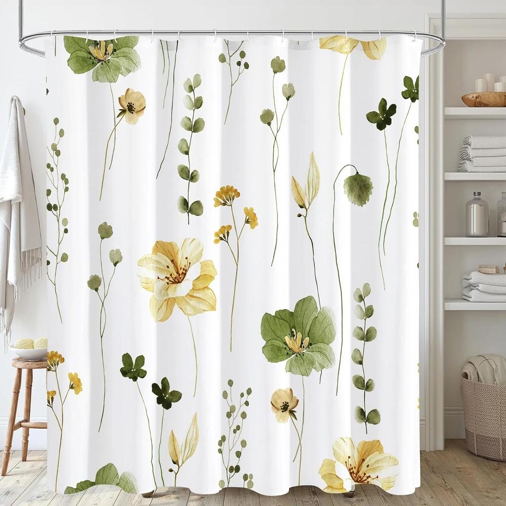 Colored Shower Curtain Plastic Hooks Modern Abstract Floral Design Chic Bathroom Decor