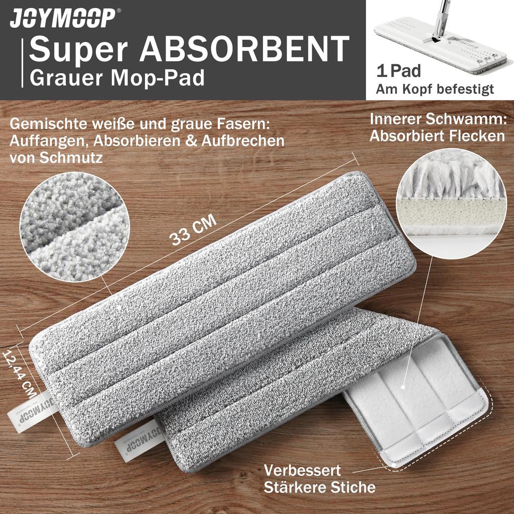 JOYMOOP Flat Microfiber Mop for Floor Cleaning Wall Cleaning cm Mop Handle Flexible 33 cm Flat Head with Microfiber Mop Pad White Mop, 125.5 -