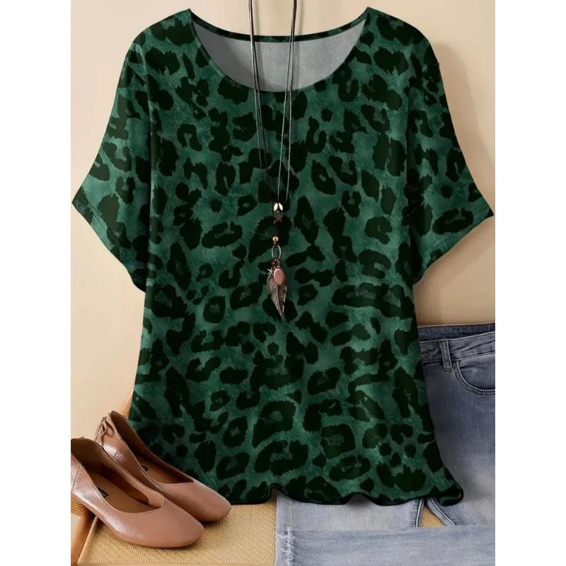 Fashion Women's Crew Neck T-shirt 3D Color Printing Crew Neck Short Sleeve Simple and Versatile