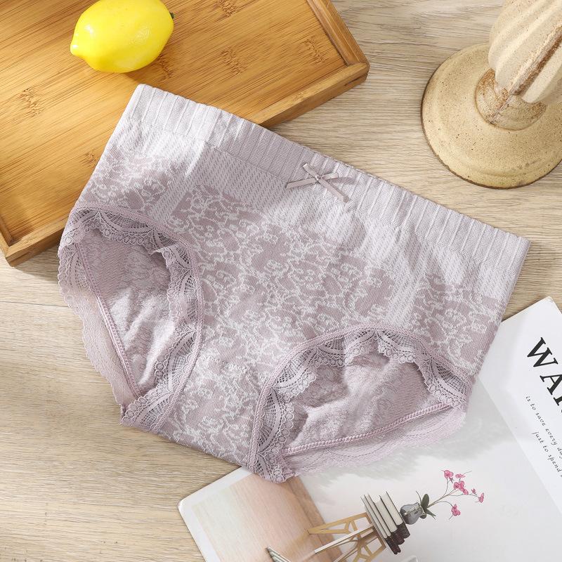 Graphene Seamless Breathable Lace Mid Waist Briefs Plus Hip Lifting Abdominal Tightening Women's Triangle Underwear Panties