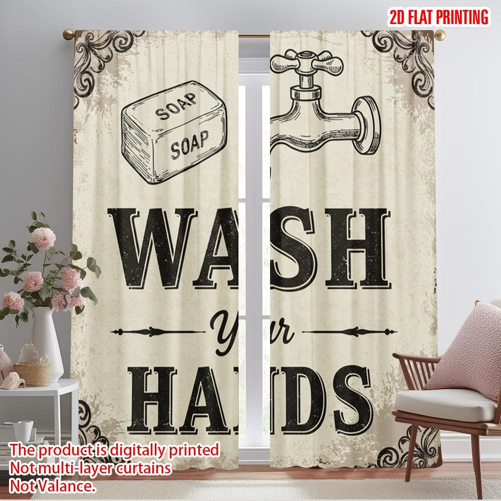 

2pcs 2D flat printing Scene Curtain Wash Your Hands Soap Polyester Without Electricity 0 Perfect for Indoor Celebrations Room 52.50×116.00 CM 2pcs