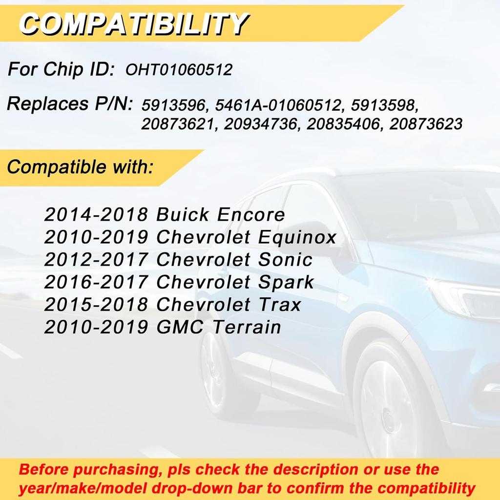 Key Fob Replacement for 2010- Chevrolet Equinox & GMC Terrain/ 12-17 Sonic/ 16-17 Spark/ 15-18 Trax/ 14-18 Buick Encore Car Keyless Entry Remote
