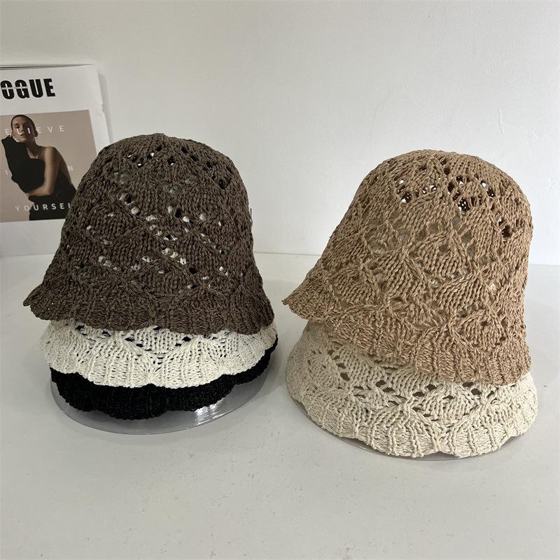 Women's Japanese Lace Hollow Knitted Bucket Cap Breathable Foldable Sun Visor Fashion Accessory for Spring And Summer