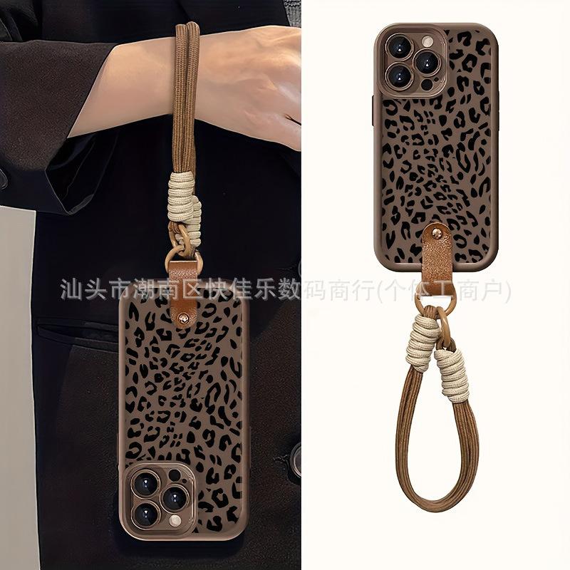 Fashion Leopard Print iPhone17Promax/16Promax/15/14/13/12/11 Wristband Lanyard Phone Case