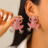 Gold Tone Green Crystal Frog Stud Earrings, Sparkly Animal Statement Earrings for Women