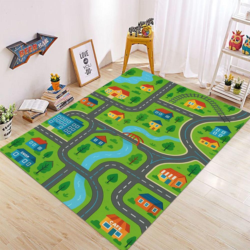 Children’s Educational City Life Playmat Rug Road Traffic System Carpet for Bedroom Playroom Fun Learning Floor Mat Safe Kids