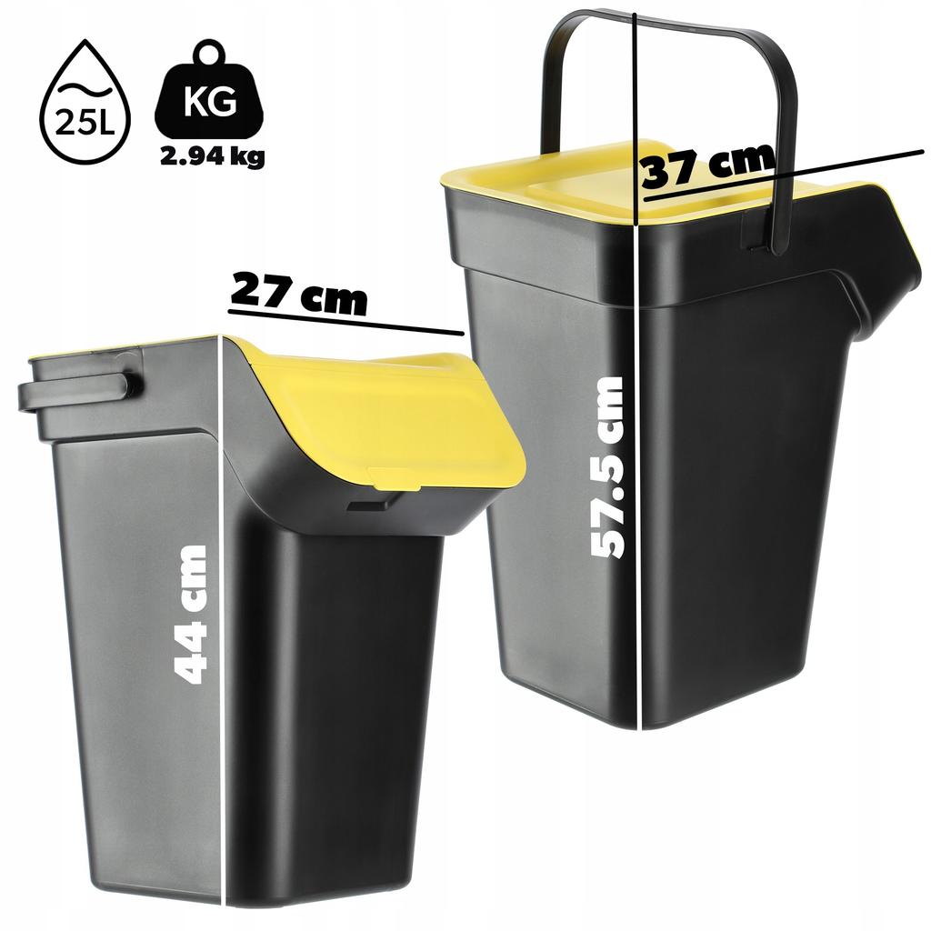 KADAX Trash Can 3x25L Set for Waste Sorting Container with Handle