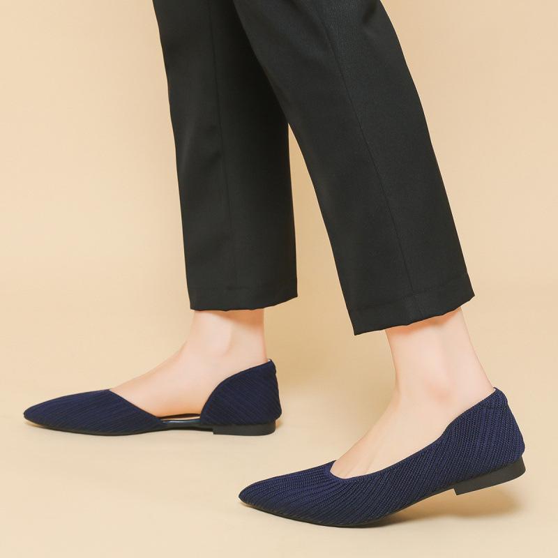 

Кожаные новые дышащие вязаные кроссовки не утомляют, обувь для беременных, плоские туфли-лодочки для женщин 40 синий