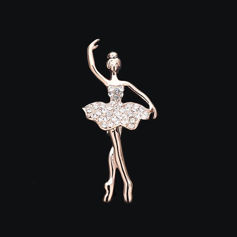 Luxury Rose Gold Rhinestone Ballet Dancer Brooch Pin Zhenyao Jewelry