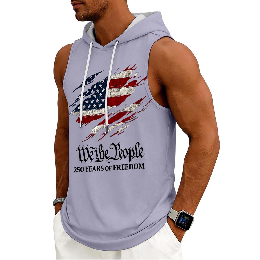 Men's Tank Top Gym Sleeveless Hoodie Shirt Washed Sports Muscle Shirts Fitness Vest With Hood