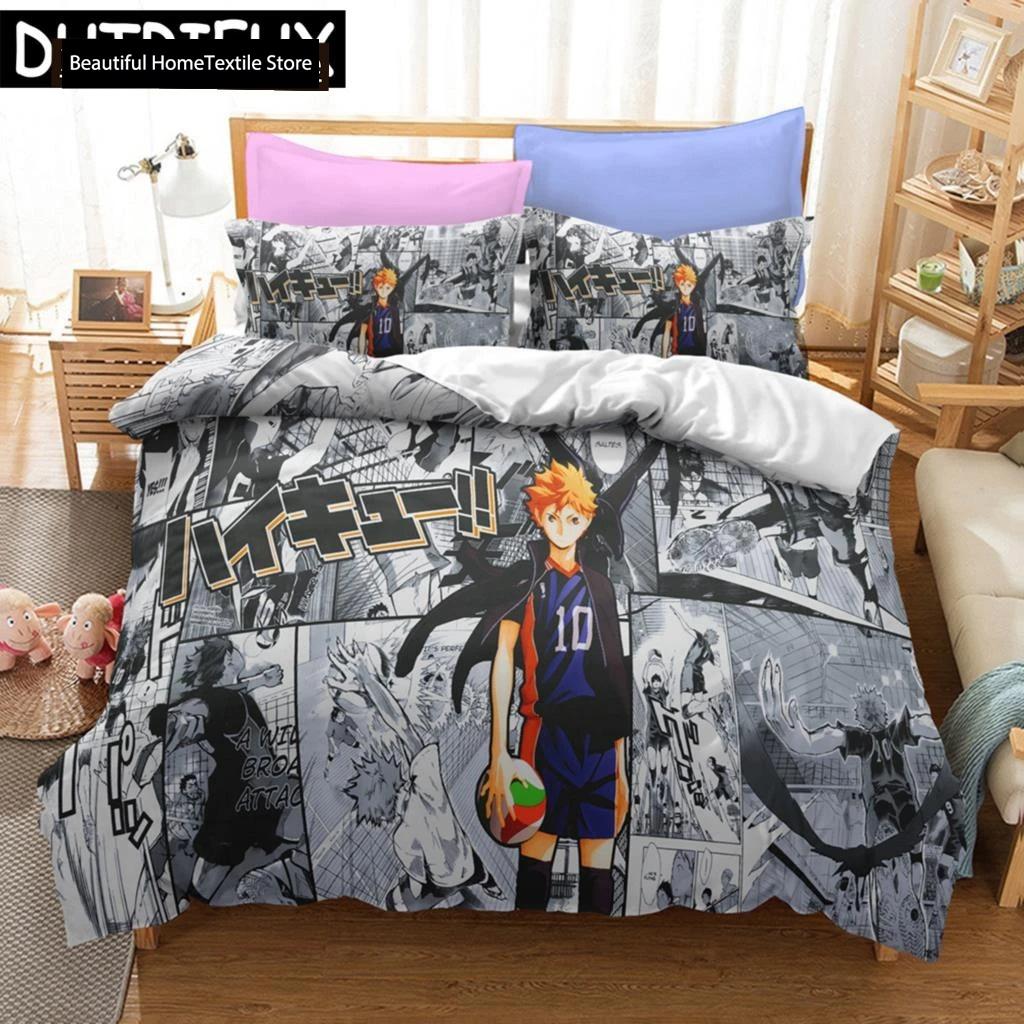 Haikyuu!! Sängklädesset 3D Anime Polyester Örngott Påslakan Queen King För Pojkar Gåva Volleyboll Anime Påslakanset
