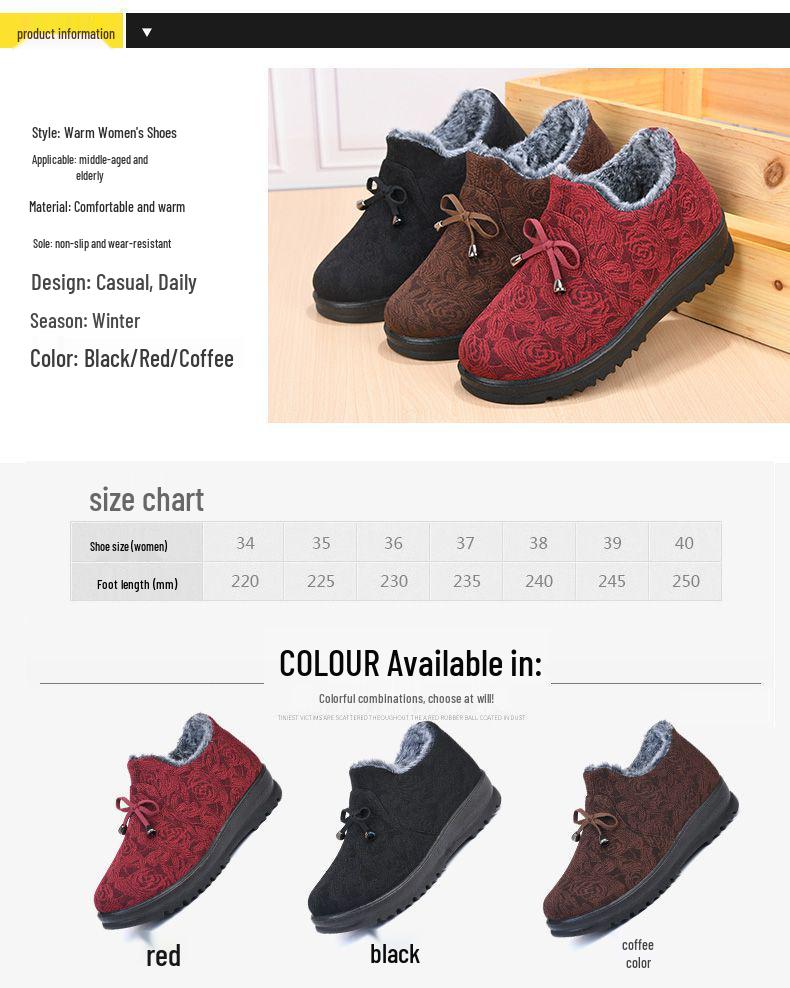 Women's Thickened Lined Winter Shoes: Non-Slip, Soft Sole Cotton Boots for Middle-Aged and Elderly