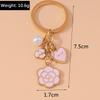 Cute Enamel Pink Love Heart Keychain Rose Flower Key Rings Pendant for Key Holder Women Girls Handbag Pendants DIY Jewelry Gifts