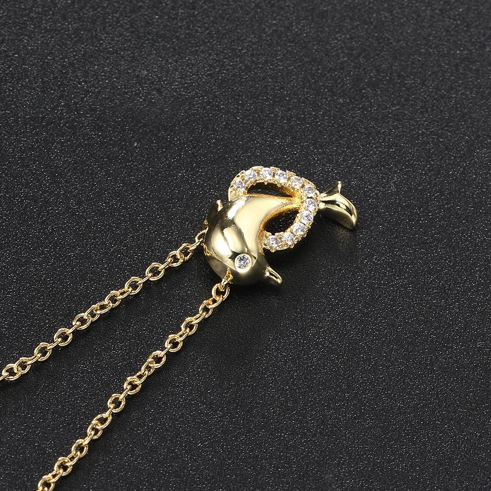 Kawaii Dolphin Necklace for Women Cute Pendant Gold Heart Cubic Zirconia Choker Chains On Neck Jewelry Gifts N148