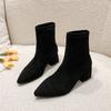 New pointed elastic skinny leg boots high heel boots comfortable thick heel thin short boots women