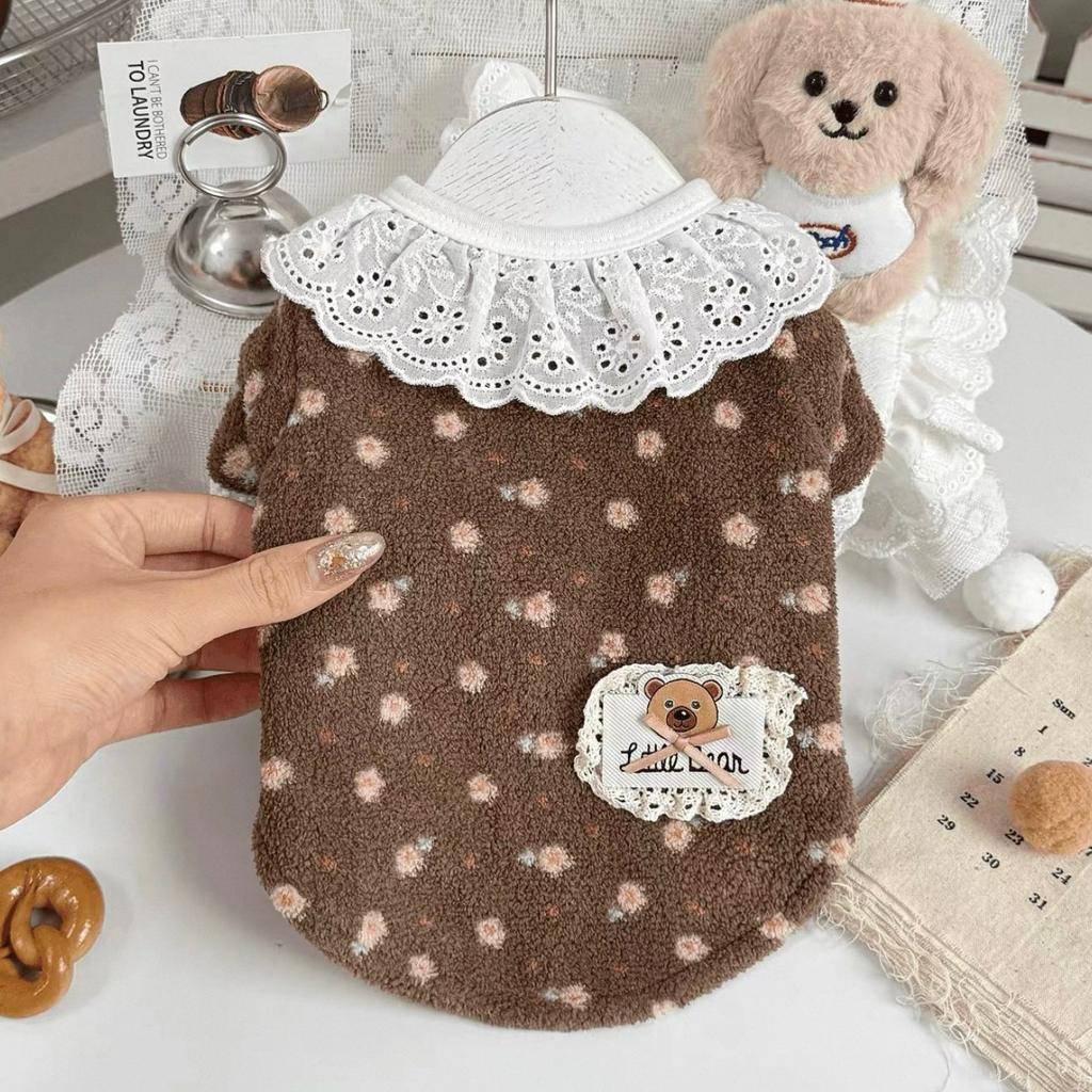 Dog Clothes Teddy Classic Floral Sweatshirt for Small Dogs Pomeranian Winter Pullover Yorkshire Terrier Soft Bottoming Shirt