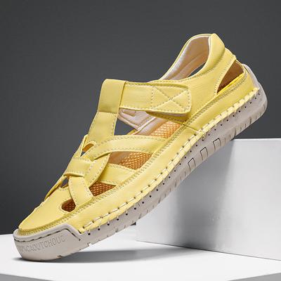 Letnia Moda Wysokiej Jakości Ręcznie Robione Skórzane Sandały Męskie Oddychające Wycinane Buty Outdoor Miękka Podeszwa Męskie Antypoślizgowe Sandały Plażowe