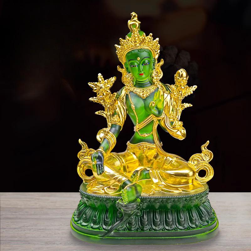 Coloured Glaze Mini Buddha Sculpture, Small Buddha Statue, Green Tara Bodhisattva, Amyokitesvara Incarnation Painted Buddha, 1Pc