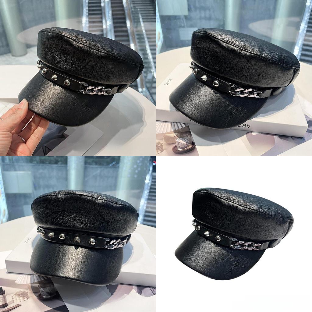 Fashion Flat Top Hat With Chain Detail For Spring And Fall Casual Wear