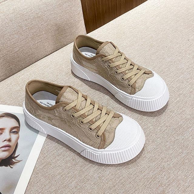 

Повседневная обувь с дышащей сеткой, женские летние кроссовки на массивной платформе со шнуровкой, новые женские вулканизированные туфли на толстой подошве 35 абрикосовый