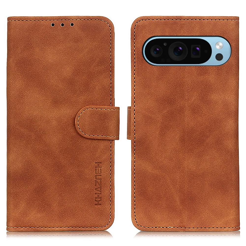 

KHAZNEH Чехол для Google Pixel 10 Pro/10/9 Pro/9 Ретро PU кожа Полная защита от ударов Подставка Чехол для телефона Brown